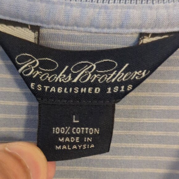 Brooks Brothers Mens Large Striped Blue Short Sleeve Performance Polo Shirt - Picture 4 of 9